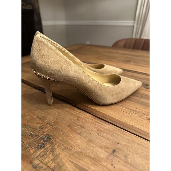 Sam Edelman Tonia Womens 6 M Tan Beige Suede Leather Pumps Heels Silver Spikes - Picture 5 of 8
